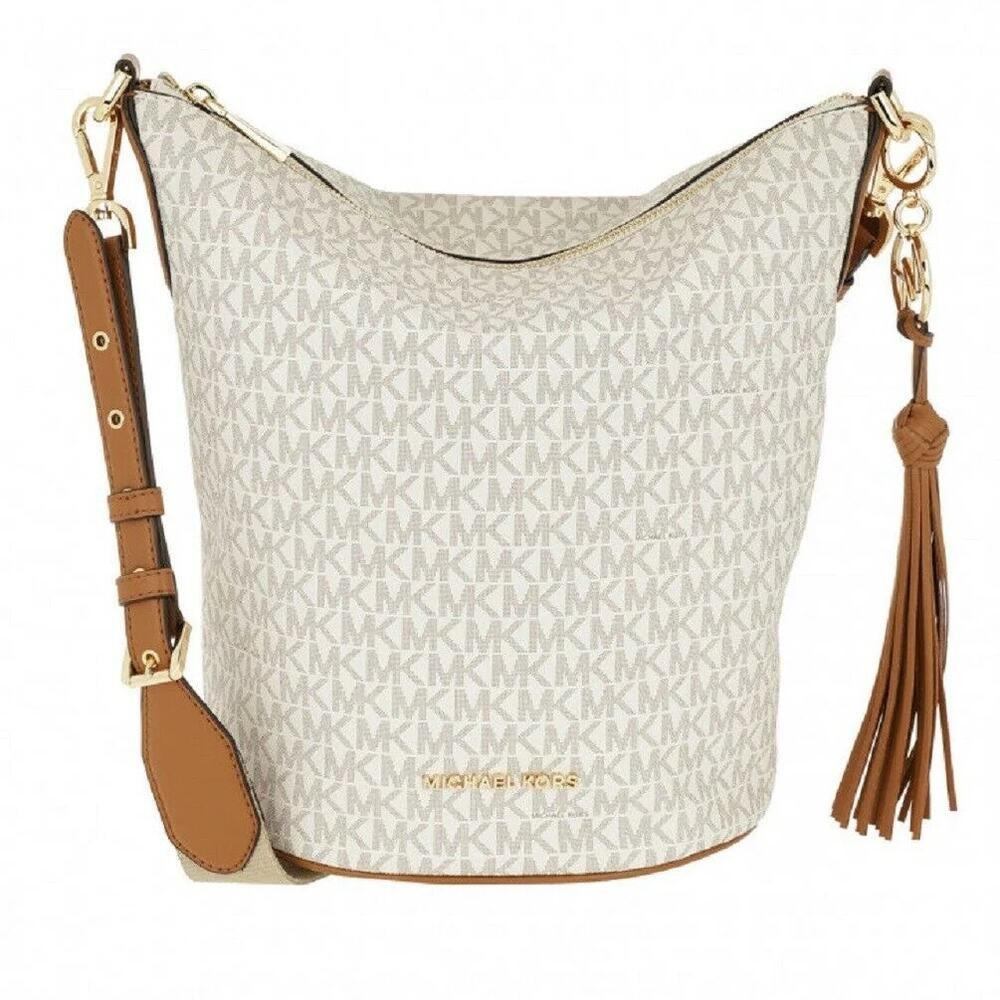Michael Kors Brooke Medium Zip Bucket Messenger Bag Vanilla MK NWT - Picture 3 of 13